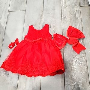 Angel  red party dress with detachable  bow in the back and headband  size 2t